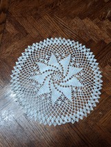 Vintage Crocheted Handmade Round Doily, White, 11&quot;, Star Pattern, - $9.70