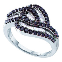 14kt White Gold Womens Round Black Color Enhanced Diamond Stripe Band Ring - £638.68 GBP