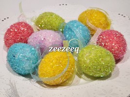 12 Easter Pastel SPARKLE Hanging Egg Ornaments Tree Decorations 2.5&quot; - £13.47 GBP