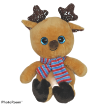 Hug Fun Brown Reindeer Christmas Scarf Plush Glitter Eyes Stuffed Animal 11.5&quot; - £16.05 GBP