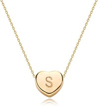 Tiny Gold Initial Heart Necklace 14K Gold Plated Handmade Dainty Letter Heart Ne - £20.70 GBP