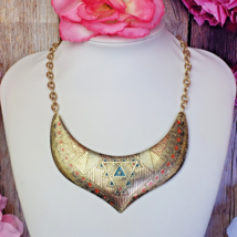 Ethnic Boho Enamel Gold Tone Chain Bib Necklace Fashion Choker - $16.95