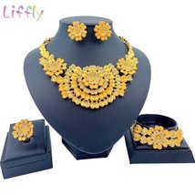 African Jewelry Set Trendy Pine Tree Flower Crystal Big Necklace Earrings Bracel - £20.70 GBP