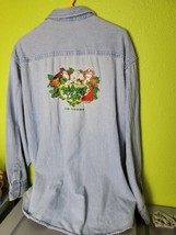 Vintage 90s Rainforest Cafe Denim Button Fown Shirt Jean XL Las Vegas Logo - £23.24 GBP