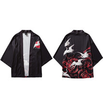 Japanese Kimono Jackets Crane Lucky Red Cloud Print  2022 Mens Harajuku Streetwe - £62.46 GBP