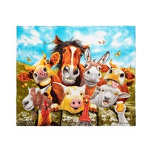 Cartoon Selfie Farm Animals Fleece Blanket For Bed, 50&quot; X 60&quot; Farm Animal Fleece - £31.63 GBP