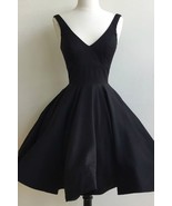 V Neck Black Satin Homecoming Dress Knee Length Women Party Dress  - £77.58 GBP