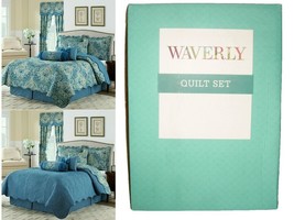 Waverly 4PC Moonlit Shadows Lapis KING Quilt Set Cotton Taupe Blue NEW InRareBox - £111.34 GBP