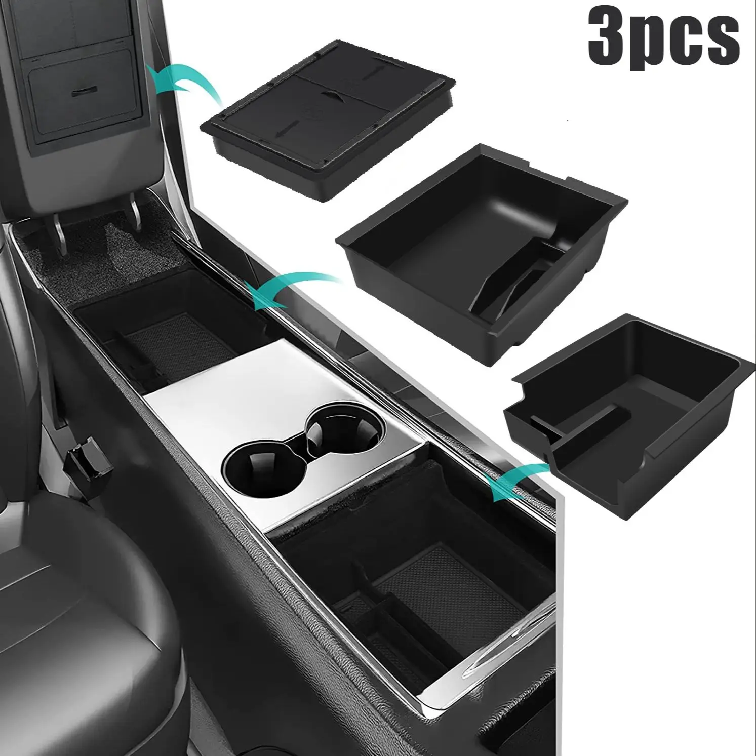 3PCS Armrest Hidden Storage Box for Tesla Model 3 Model Y 2021 2022 Center - £21.46 GBP