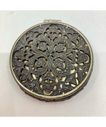 Discover Art Deco Silver Powder Compact – Carved Floral Design, Black En... - $24.03