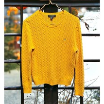 Vtg Ralph Lauren Sport Cable Knit Fisherman Yellow Long Sleeve Sweater M... - $23.58