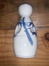 Vintage Japanese Arita Blue &amp; White Porcelain Sake Bottle, Bamboo Motif,... - $17.82