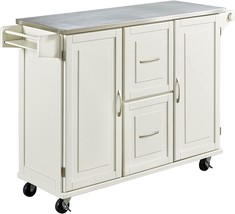 Mobile Kitchen Cart With A Stainless Steel Top By Homestyles Dolly, White. - £321.70 GBP