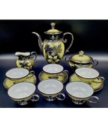 TIRSHENREUTHER GERMANY COFFEE SET BLACK GREEN YELLOW LEAVES PLATINUM 12P... - $253.43