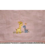 VTG Baby Blanket ~ Woven pink cotton ~ Satin Giraffes appliqued ~ Satin ... - £11.64 GBP