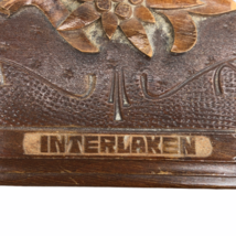 VIntage Hand Carved Wooden Jewelry Trinket Box Hinged INTERLAKEN Swiss Folk Art  - £35.46 GBP