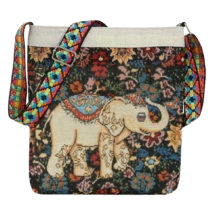 Elephant Embroidered Tote Purse Colorful Floral Crossbody Bag Zipper Pocket NEW - £11.36 GBP