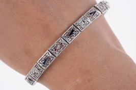 1920&#39;s Platinum/14k wg Sapphire/Diamond filigree bracelet - £874.72 GBP