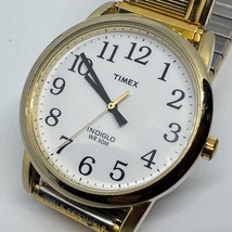 Timex Indiglo Quartz Watch Men 30m Gold Tone White Stretch Easy Read New... - £20.86 GBP