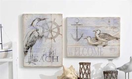 Nautical Wall Plaques Set of 2 Beach Cottage Welcome Bird Anchor Captain Seaside - £30.53 GBP