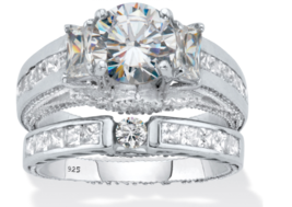 Round Emerald Cut Cz Bridal 2 Ring Set Platinum Sterling Silver 6 7 8 9 10 - £159.83 GBP