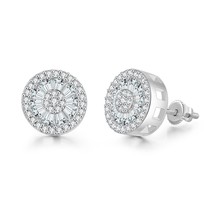 Round Crystal Stud Earrings for Women Gold Color Cubic Zirconia Hip Hop Earring  - £9.08 GBP