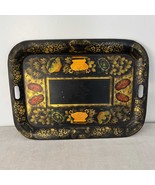 Vintage Stencil Decorated Metal Tray, Black, Gold, Colors, Primitive, Co... - $119.10 CAD
