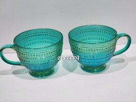 Vintage Style Green Iridescent Knobby Glass Coffee Mugs Tea Set of 2 - £31.96 GBP