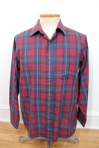 Vtg Arrow Sport L Red Blue Check Plaid Long Sleeve Button Front Shirt - $21.81