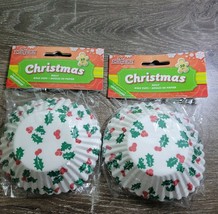 (2) Christmas Holly Bake Cups, Cupcake Liners. 50 ct packs. Grease proof. - £7.87 GBP
