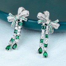 Fashion hot brand pure 925 sterling silver sweet bow earrings, women&#39;s green tas - £38.77 GBP