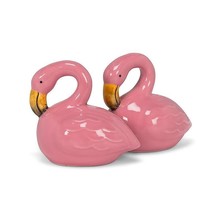 Pink Flamingo Salt and Pepper Shakers Set Ceramic 3" High Tropical Bird Glossy image 1