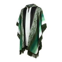 Lightweight BABY ALPACA Wool Hooded Fringed Poncho Pullover UNISEX GREEN - £54.53 GBP