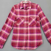 Maurices Womens Shirt Size S Pink Preppy Plaid Classic Long Sleeve Button Up Top - £8.48 GBP