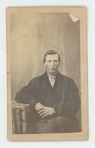 Antique CDV c1860s Rugged Man With Chin Beard Posing in Suit Sitting on Chair - £9.52 GBP