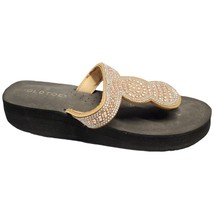 Gold Toe Thong Sandals Women&#39;s Size 6 Multi Rhinestone Wedge Mid Heel Sl... - $18.49