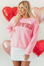 Pink LOVER Puff Print Drop Shoulder Pullover Sweatshirt - $21.99
