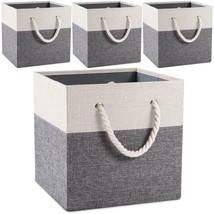 Large Foldable Cube Storage Bins 11X11 Inch [4-Pack] Fabric Linen Storage Basket - £41.66 GBP