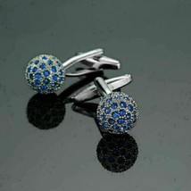 2.20Ct Round Cut Simulated Sapphire Wedding Cufflinks 14k Yellow Gold Pl... - £94.95 GBP