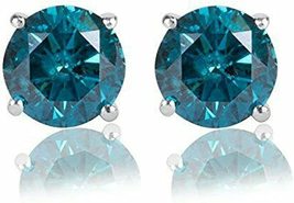 1CT-3CT Round Cut Blue Simulated Diamond Solitaire Stud Earrings 14K Whi... - £44.84 GBP