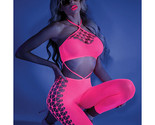 GLOW BLACK LIGHT CROPPED CUTOUT HALTHER BODYSTOCKING NEON PINK - £17.08 GBP