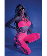 GLOW BLACK LIGHT CROPPED CUTOUT HALTHER BODYSTOCKING NEON PINK - £17.33 GBP