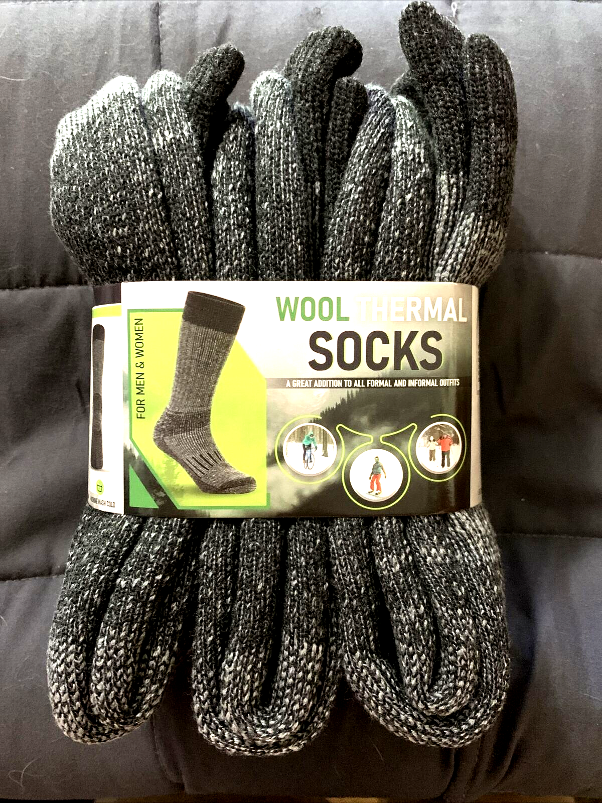 Primary image for 3- Pair Wool Thermal Socks Charcoal Grey Men& Women's New