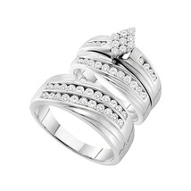 14k White Gold His Hers Round Diamond Cluster Matching Bridal Wedding Ring Set - £1,446.89 GBP