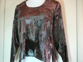 Women&#39;s Rabbit Knit Top Sze 6 Brown See Through Lace Long Sleeve Scoop Neck - £7.55 GBP