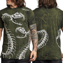 Affliction Skeletal A11903 Snakes Bones Vertebrae Mens T-Shirt Green New S-4XL - £43.42 GBP