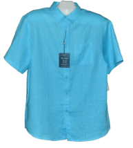 Natural Blue Teal Light Blue Washable Linen Men’s Blouse Shirt Size L - £29.71 GBP