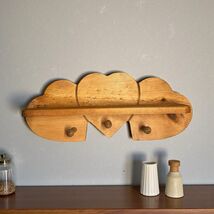 Vtg Solid Wood Heart Shaped Decorative Wall Shelf 3 Pegs Rustic Cottagec... - $34.64