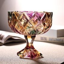 interoknack Creative Crystal Glass Pedestal Fruit Bowl, Diamond-Cut Rain... - $129.00