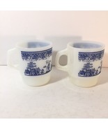 2 Vintage Fire King Anchor Hocking Blue Willow Asian Milk Glass Coffee C... - £17.06 GBP